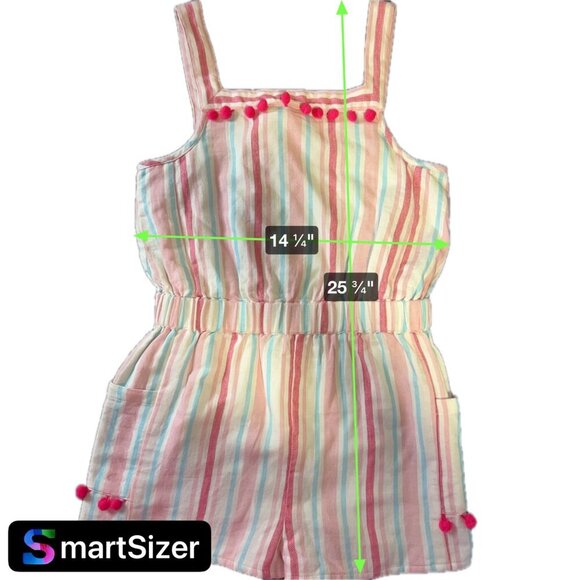 Girls Striped Romper by Egg New York Size 10Y Pink Blue White with Pom Poms - Picture 8 of 8